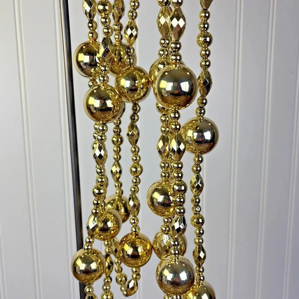 Lot of 2 Shiny Gold Plastic Bead Christmas Tree Garland Strand 12 Feet Each